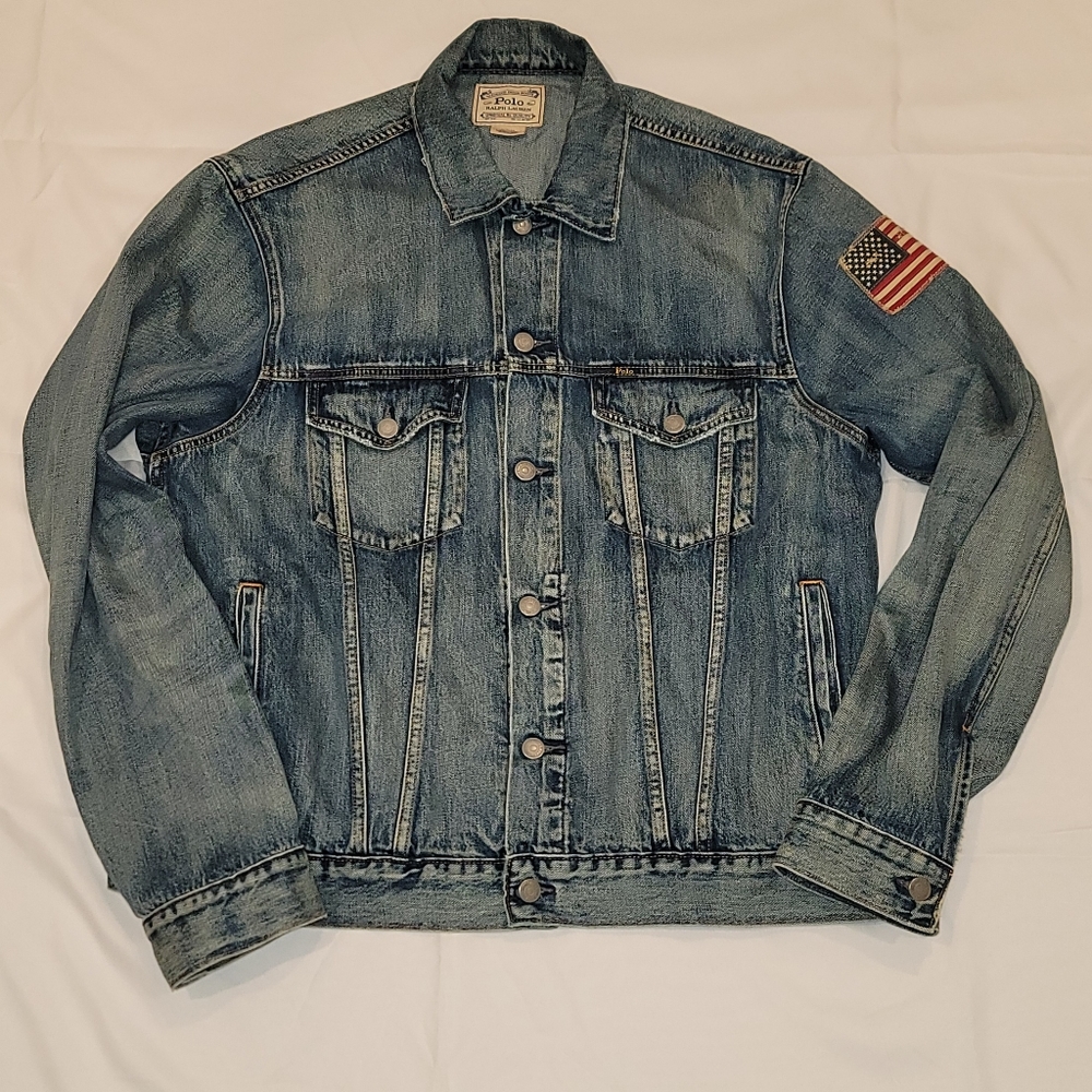 Polo Ralph Lauren USA Flag Denim Trucker Jean Jacket XL